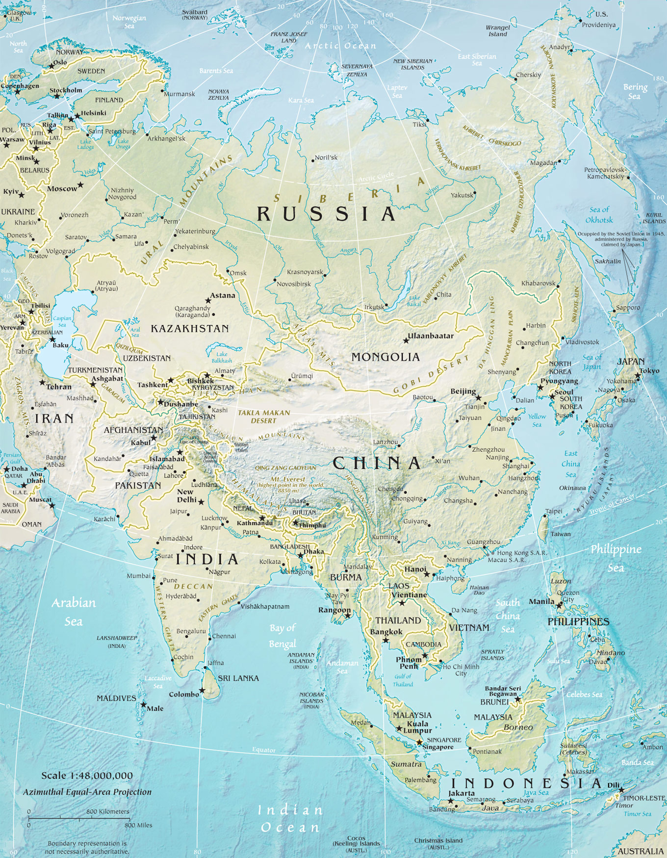 Asya Kıtası Fiziki Haritası
